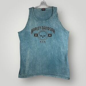 Harley-Davidson Nags Head NC Acid Wash Willie G Skull Tank Top Mens XL Blue